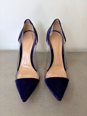 Gianvito Rossi Plexi 105 Purple Velvet & Clear PVC Pumps IT 38 US 8 Italy